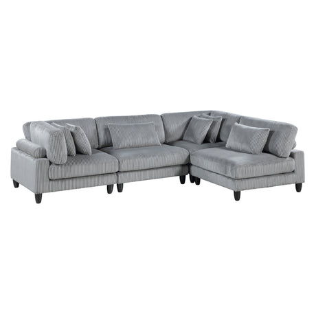 Living Room Furniture 4-Piece Modular Sectional Sofa Set Gray Corduroy Soft Cushion Pillows Solid Wood Legs - sold by Home Elegance USA