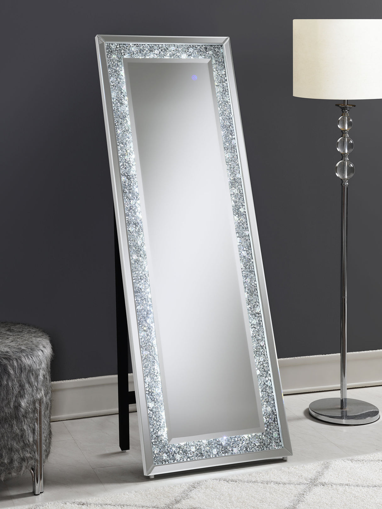 Standing Mirror - Carisi Rectangular Standing Mirror with LED Lighting Silver