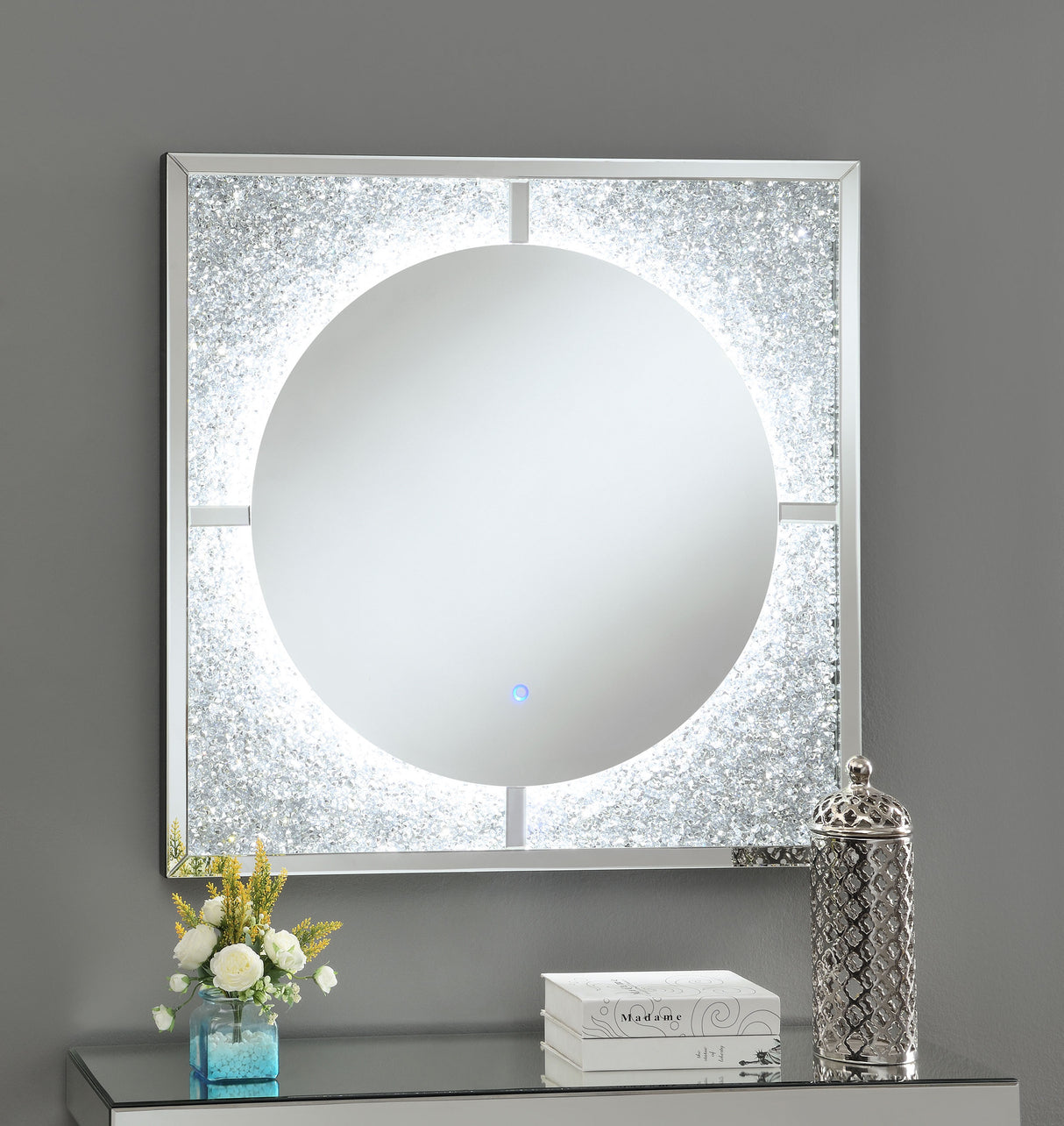 Wall Mirror - Theresa LED Wall Mirror Silver and Black