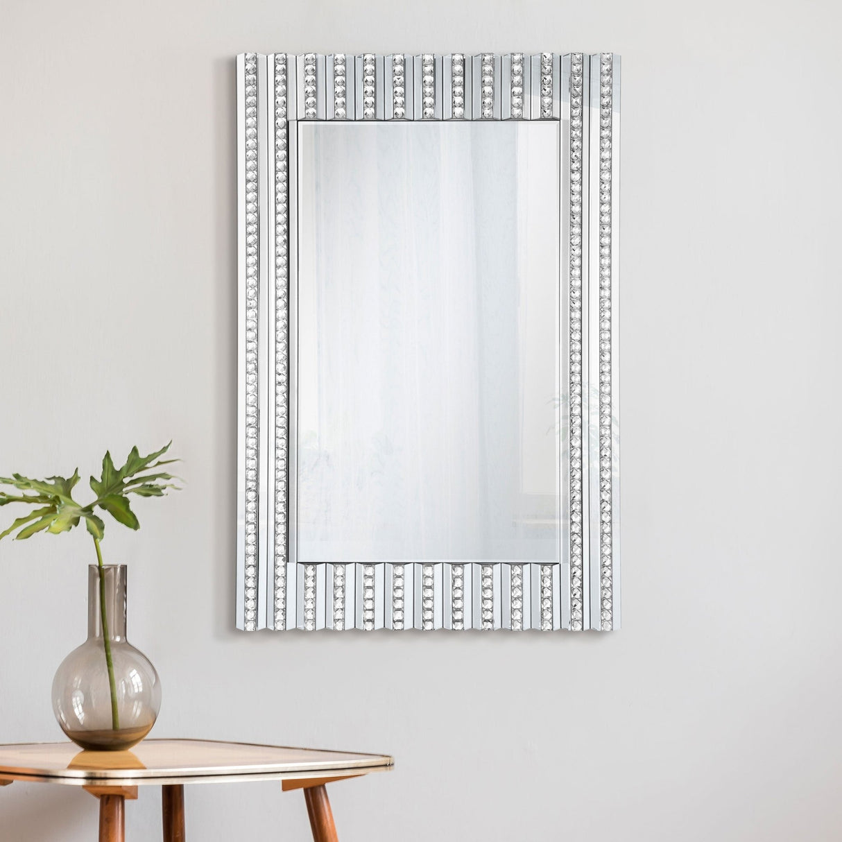 Aideen Rectangular Wall Mirror with Vertical Stripes of Faux Crystals | Coaster | Home Elegance USA