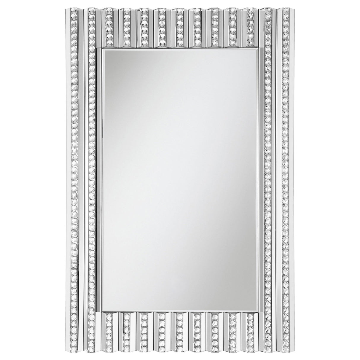 Aideen Rectangular Wall Mirror with Vertical Stripes of Faux Crystals | Coaster | Home Elegance USA