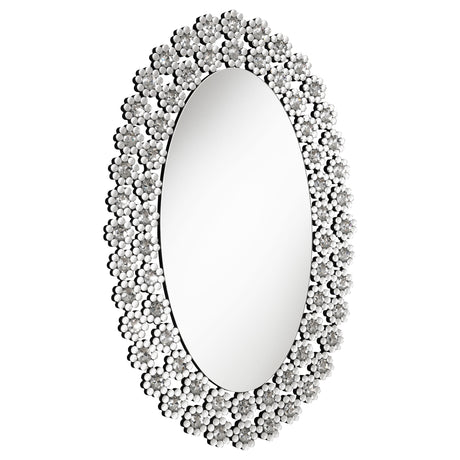 Wall Mirror - Colleen Oval Wall Mirror with Faux Crystal Blossoms