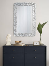 Wall Mirror - Cecily Rectangular Leaves Frame Wall Mirror Faux Crystal