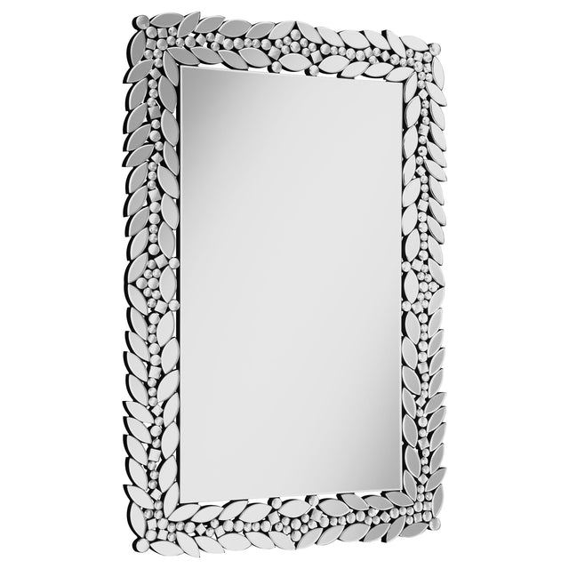 Wall Mirror - Cecily Rectangular Leaves Frame Wall Mirror Faux Crystal