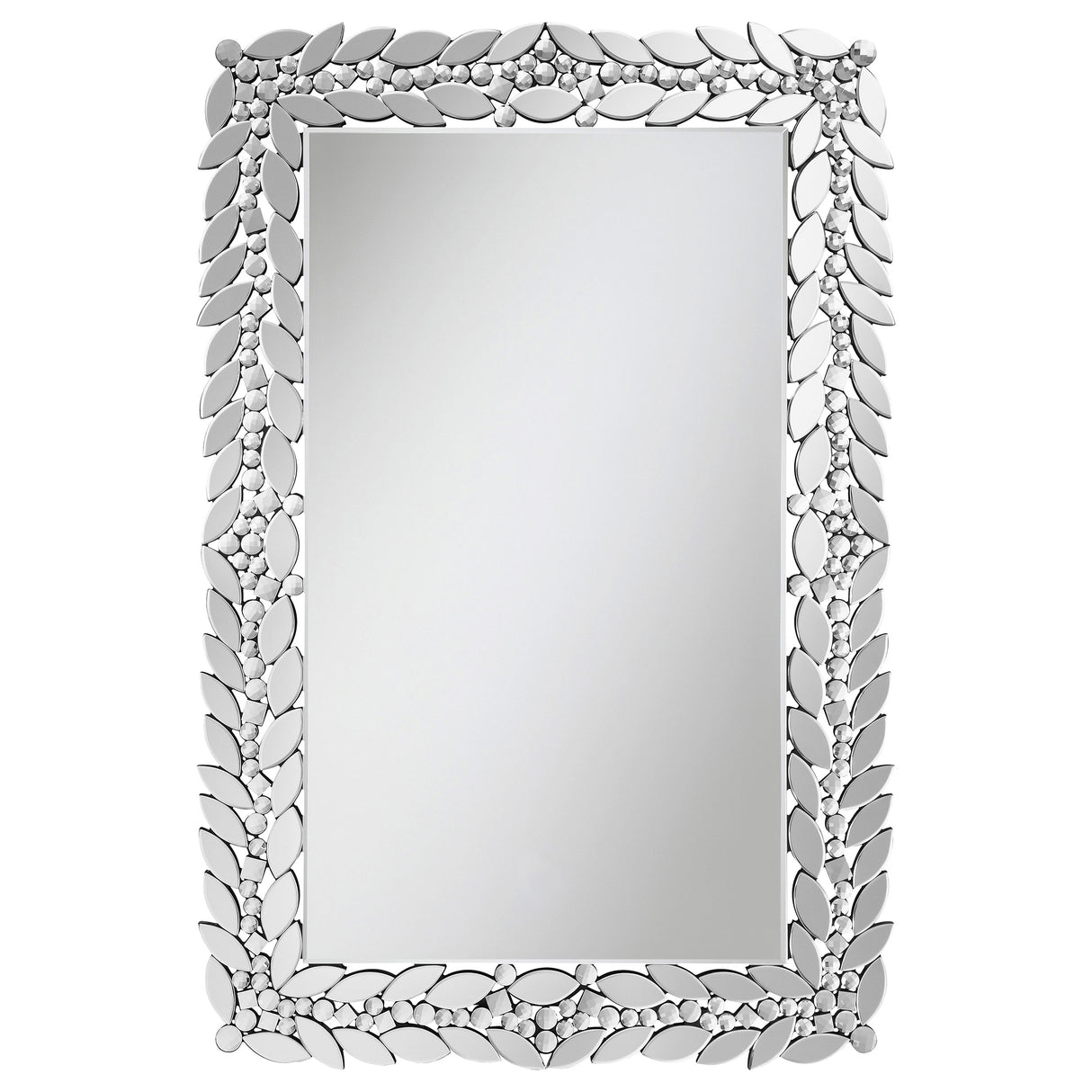 Wall Mirror - Cecily Rectangular Leaves Frame Wall Mirror Faux Crystal