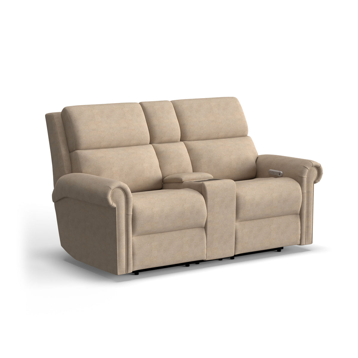 Bernard Power Fabric Reclining Loveseat With Console, Power Headrest, & Lumbar | Flexsteel