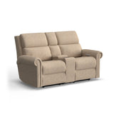 Bernard Power Fabric Reclining Loveseat With Console, Power Headrest, & Lumbar | Flexsteel
