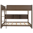 Queen over Queen Bunk Bed with Storage Cabinets and USB Ports in Antique Wood Color, Solid Pine Wood+MDF