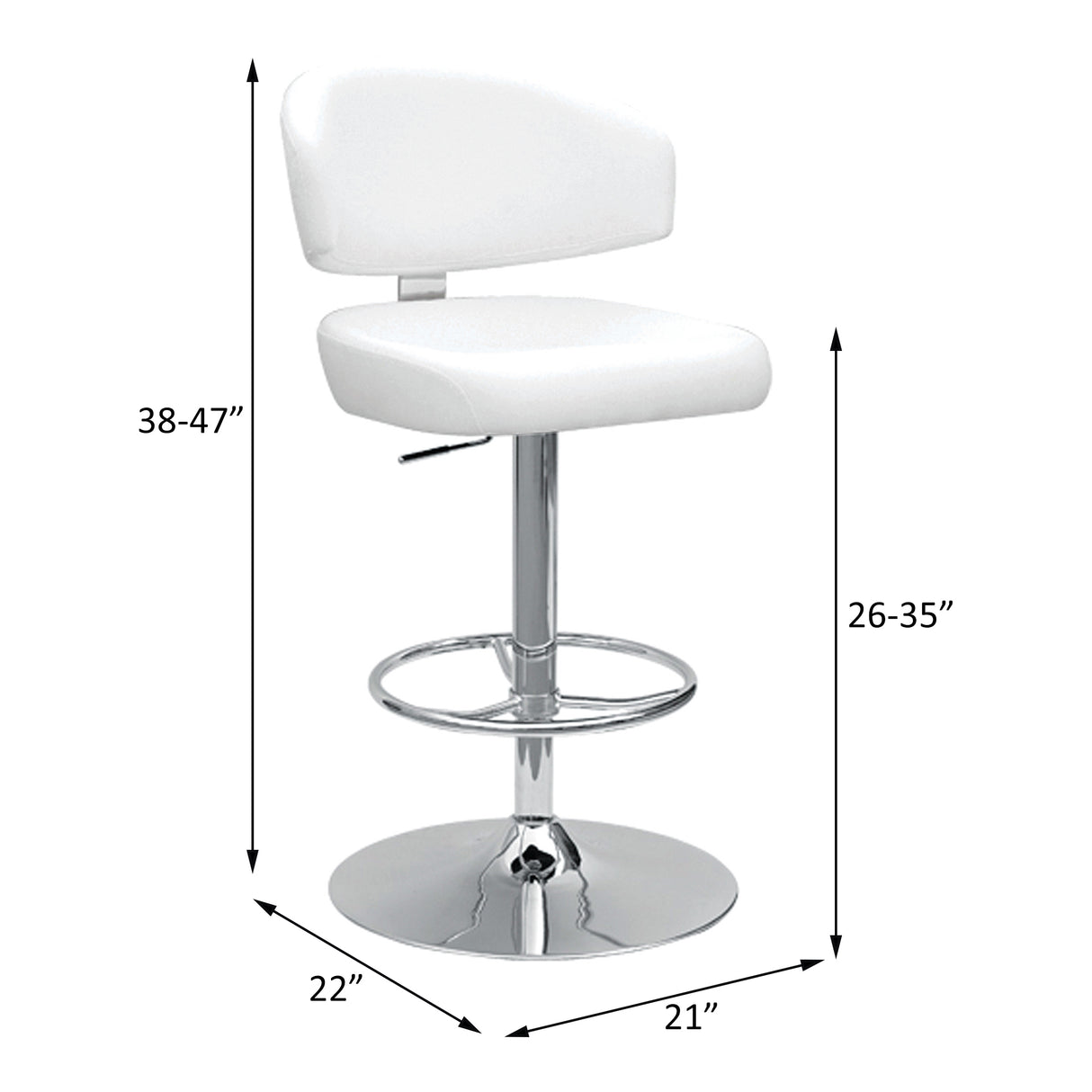 Acme - Deka Adjustable Stool W/Swivel 96258 White Synthetic Leather & Chrome Finish