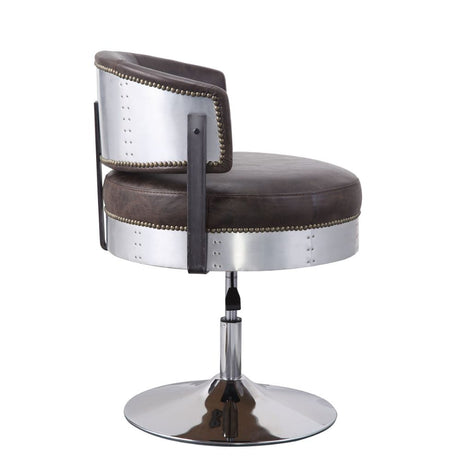 Acme - Brancaster Adjustable Stool W/Swivel 96268 Distress Chocolate Top Grain Leather & Chrome Finish