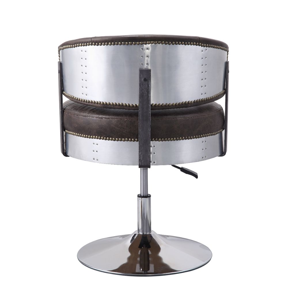 Acme - Brancaster Adjustable Stool W/Swivel 96268 Distress Chocolate Top Grain Leather & Chrome Finish