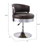 Acme - Brancaster Adjustable Stool W/Swivel 96268 Distress Chocolate Top Grain Leather & Chrome Finish