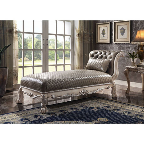 Acme - Dresden Chaise W/Pillow 96275 Namibia Synthetic Leather & Vintage Bone White Finish