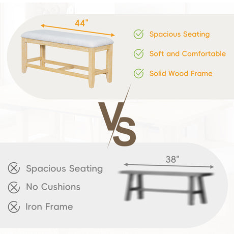 TOPMAX Farmhouse 76inch 6-Piece Extendable Dining Table Set with Trestle Base, Upholstered Chairs & Bench, Natural Wood and Light Gray Fabric - sold by Home Elegance USA