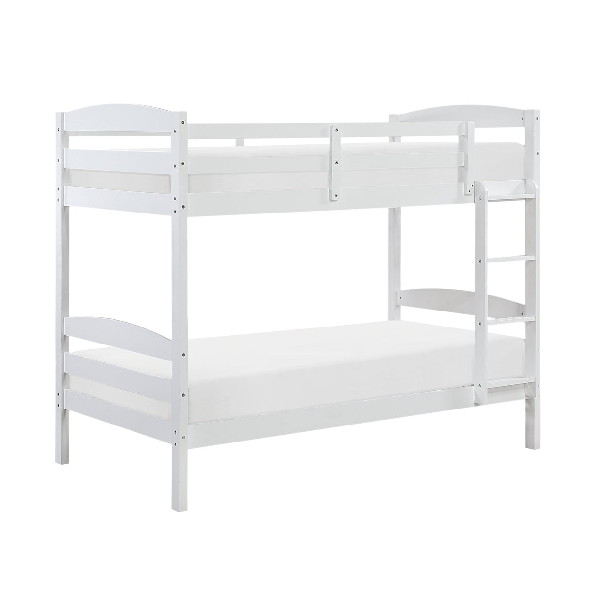 Twin over Twin Bunk Bed with Guard Rails 1pc Sturdy Wood Frame White Finish Youth Bedroom Furniture - sold by Home Elegance USA