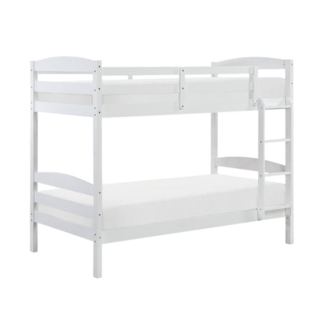 Twin over Twin Bunk Bed with Guard Rails 1pc Sturdy Wood Frame White Finish Youth Bedroom Furniture - sold by Home Elegance USA