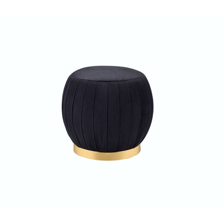 Acme - Zinnia Ottoman 96449 Black Velvet & Gold Finish