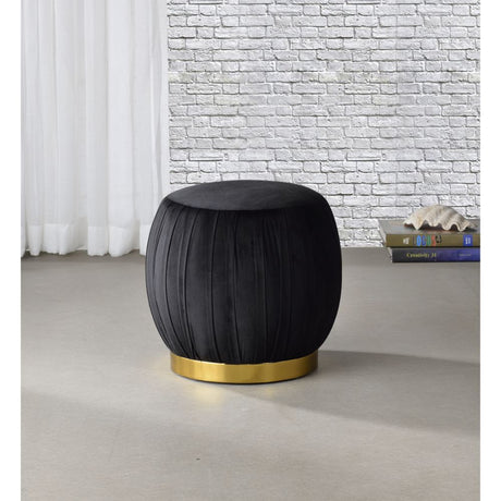 Acme - Zinnia Ottoman 96449 Black Velvet & Gold Finish