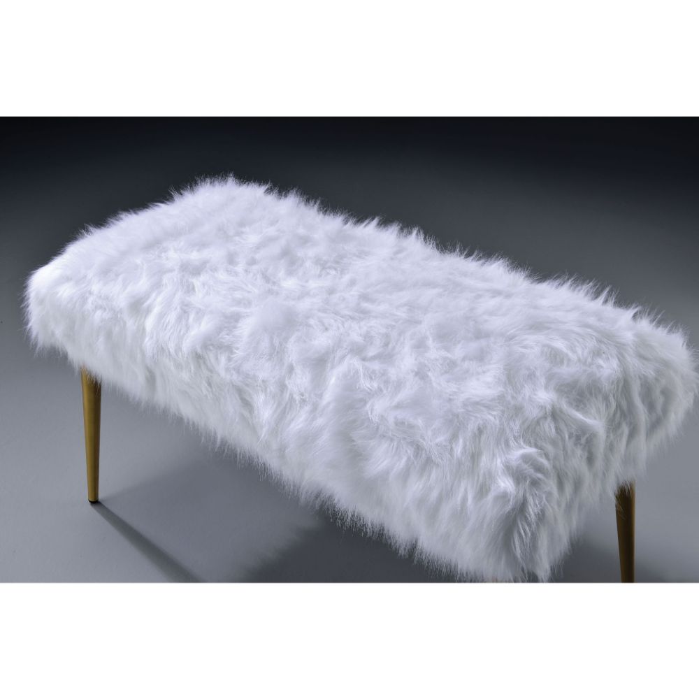 Bagley II Bench 96450 White Faux Fur & Gold Finish | Acme - 96450 - Home Elegance USA - 2