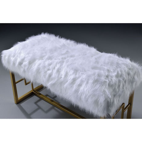 Bagley II Bench 96451 White Faux Fur & Gold Finish | Acme - 96451 - Home Elegance USA - 2