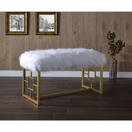 Bagley II Bench 96451 White Faux Fur & Gold Finish | Acme - 96451 - Home Elegance USA - 3