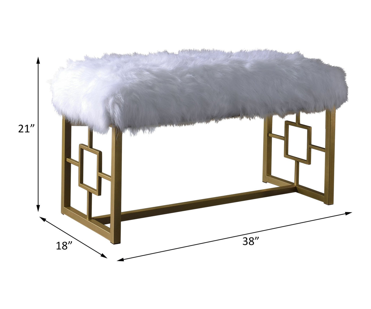 Bagley II Bench 96451 White Faux Fur & Gold Finish | Acme - 96451 - Home Elegance USA - 5