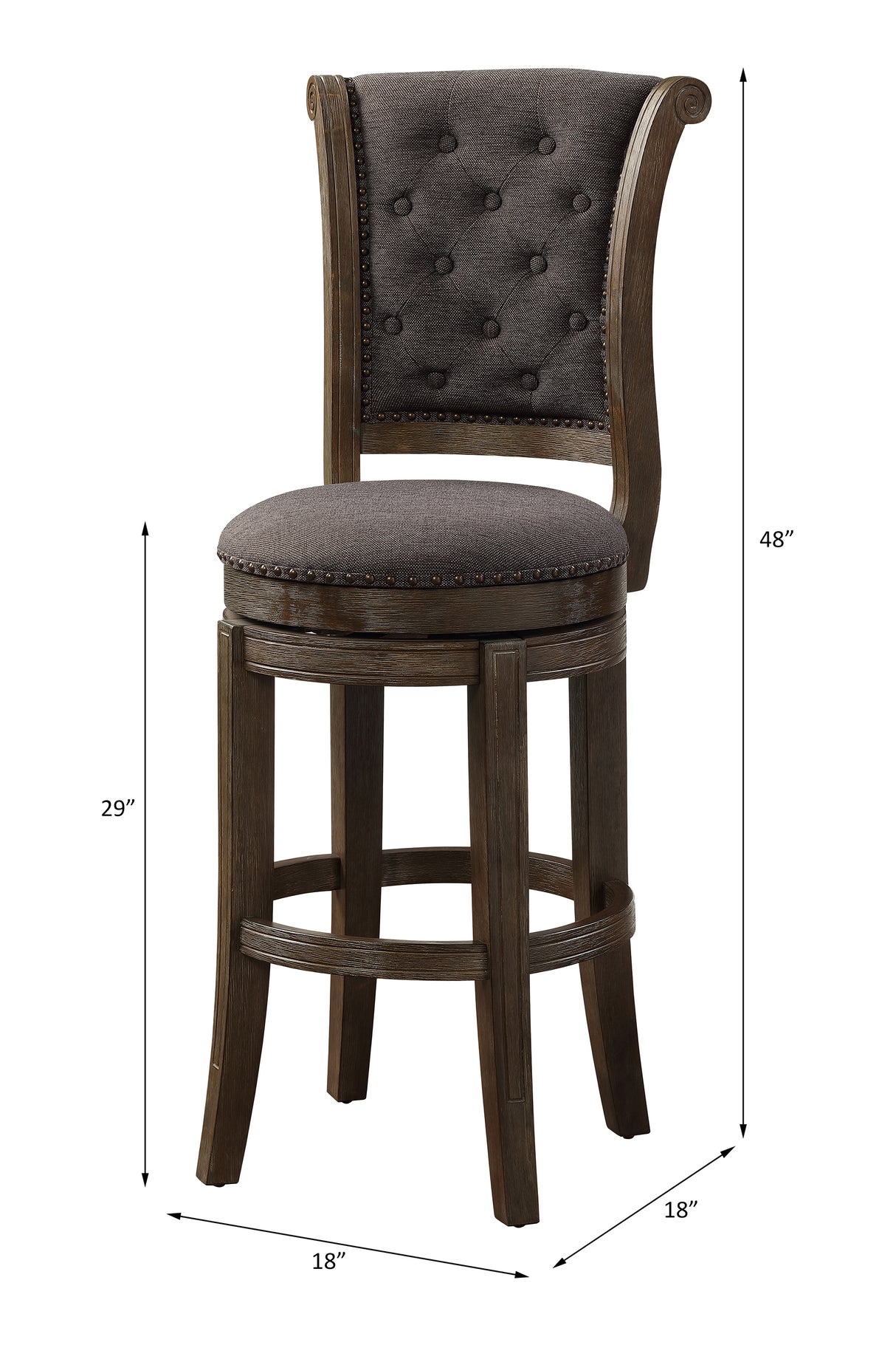 Acme - Glison Bar Chair (Set-2) 96458 Charcoal Fabric & Walnut Finish