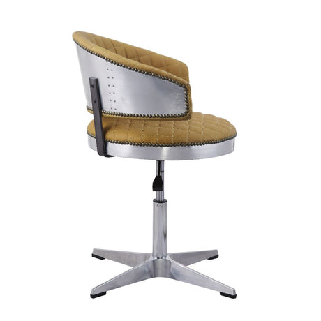 Acme - Brancaster Adjustable Stool W/Swivel 96470 Turmeric Top Grain Leather & Chrome Finish