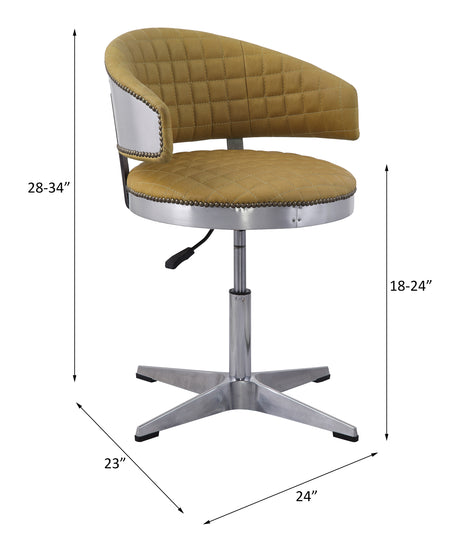 Acme - Brancaster Adjustable Stool W/Swivel 96470 Turmeric Top Grain Leather & Chrome Finish