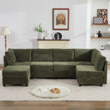 Corduroy Sectional Couch with Storage, U Shaped Sectional Sofa with Ottoman, Modular Sectional Couches for Living Room