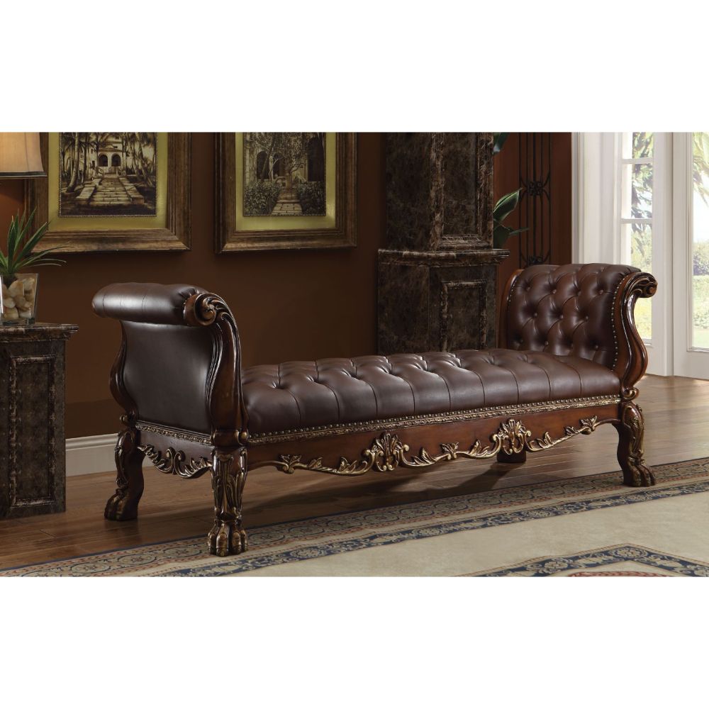 Acme - Dresden Bench 96486 Cherry Synthetic Leather & Cherry Oak Finish