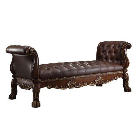 Acme - Dresden Bench 96486 Cherry Synthetic Leather & Cherry Oak Finish