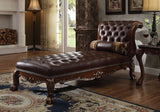 Acme - Dresden Chaise W/Pillow 96487 Cherry Synthetic Leather & Cherry Oak Finish