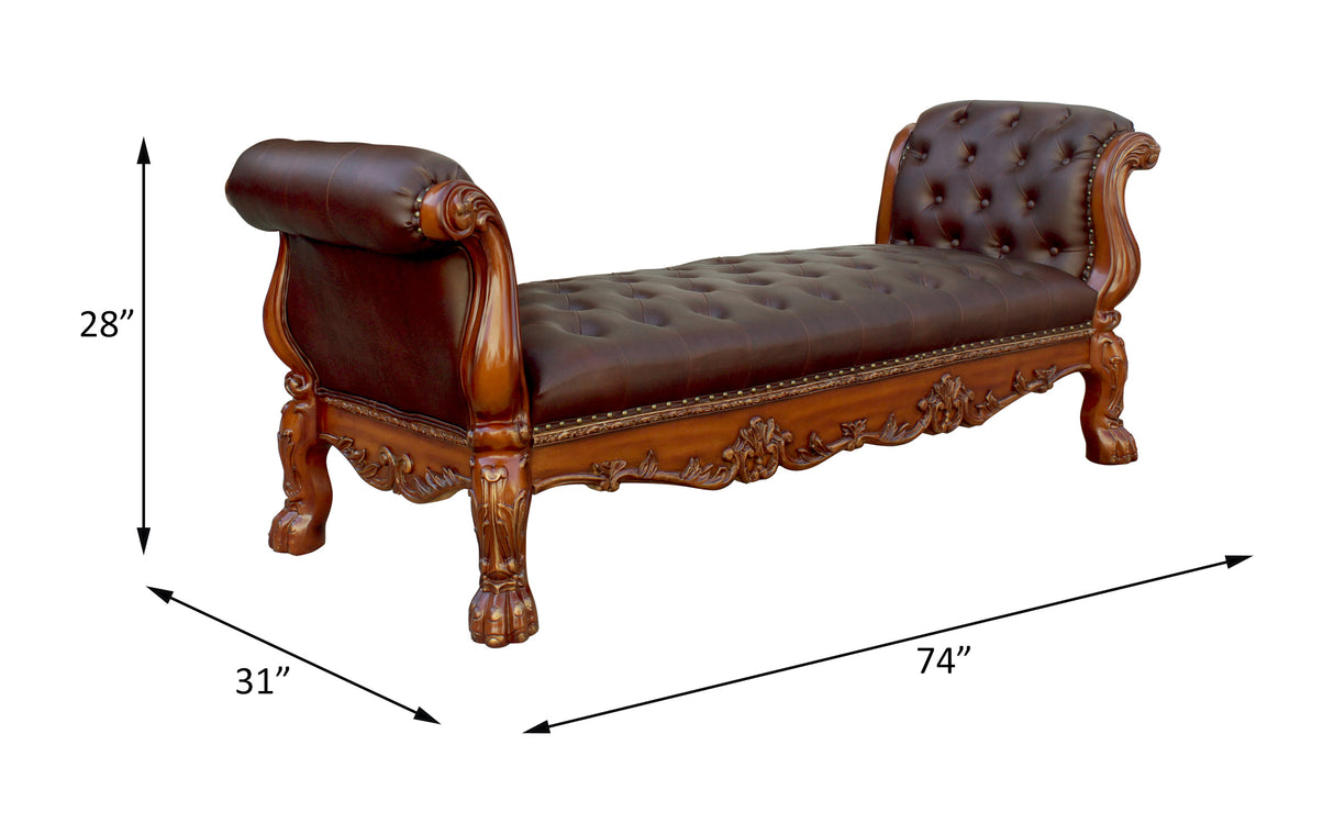 Acme - Vendome Bench 96490 Cherry Synthetic Leather & Cherry Finish