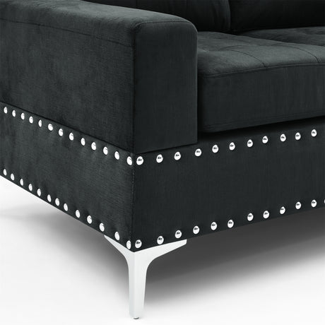 Sectional 3-Seaters Sofa with Reversible Chaise, Storage Ottoman and Cup Holders, Metal Legs and Copper Nails,Two White Villose Pillows ,Black(107.5' x 80.5' x36') - sold by Home Elegance USA