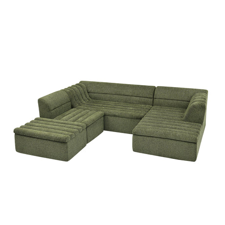 135' U-Shaped Modular Sectional Sofa with Chaise and Movable Ottoman for Living Room, Chenille Upholstered Boneless Couches with Wave-Shaped Armrest, No Pillows Included - sold by Home Elegance USA