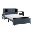 Navy Blue Finish Full Platform Bed with Bookcase Headboard Drawers Hidden Desk Stool Footboard Storage Bench Bedroom Furniture 1pc