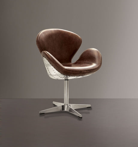 Acme - Brancaster Accent Chair W/Swivel 96553 Retro Brown Top Grain Leather & Aluminum
