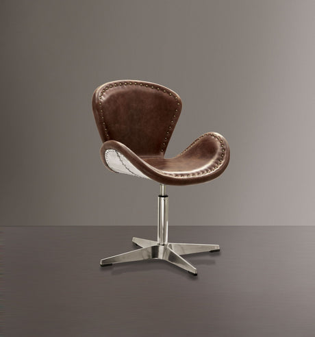 Acme - Brancaster Accent Chair W/Swivel 96554 Retro Brown Top Grain Leather & Aluminum