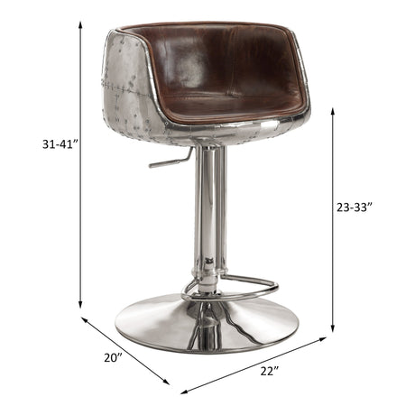 Brancaster Adjustable Stool W/Swivel 96555 Vintage Brown Top Grain Leather & Aluminum | Acme | Home Elegance USA