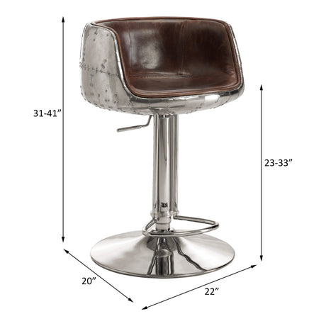 Acme - Brancaster Adjustable Stool W/Swivel 96555 Vintage Brown Top Grain Leather & Aluminum