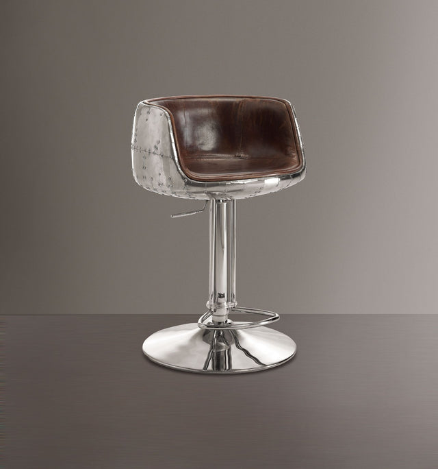 Acme - Brancaster Adjustable Stool W/Swivel 96555 Vintage Brown Top Grain Leather & Aluminum