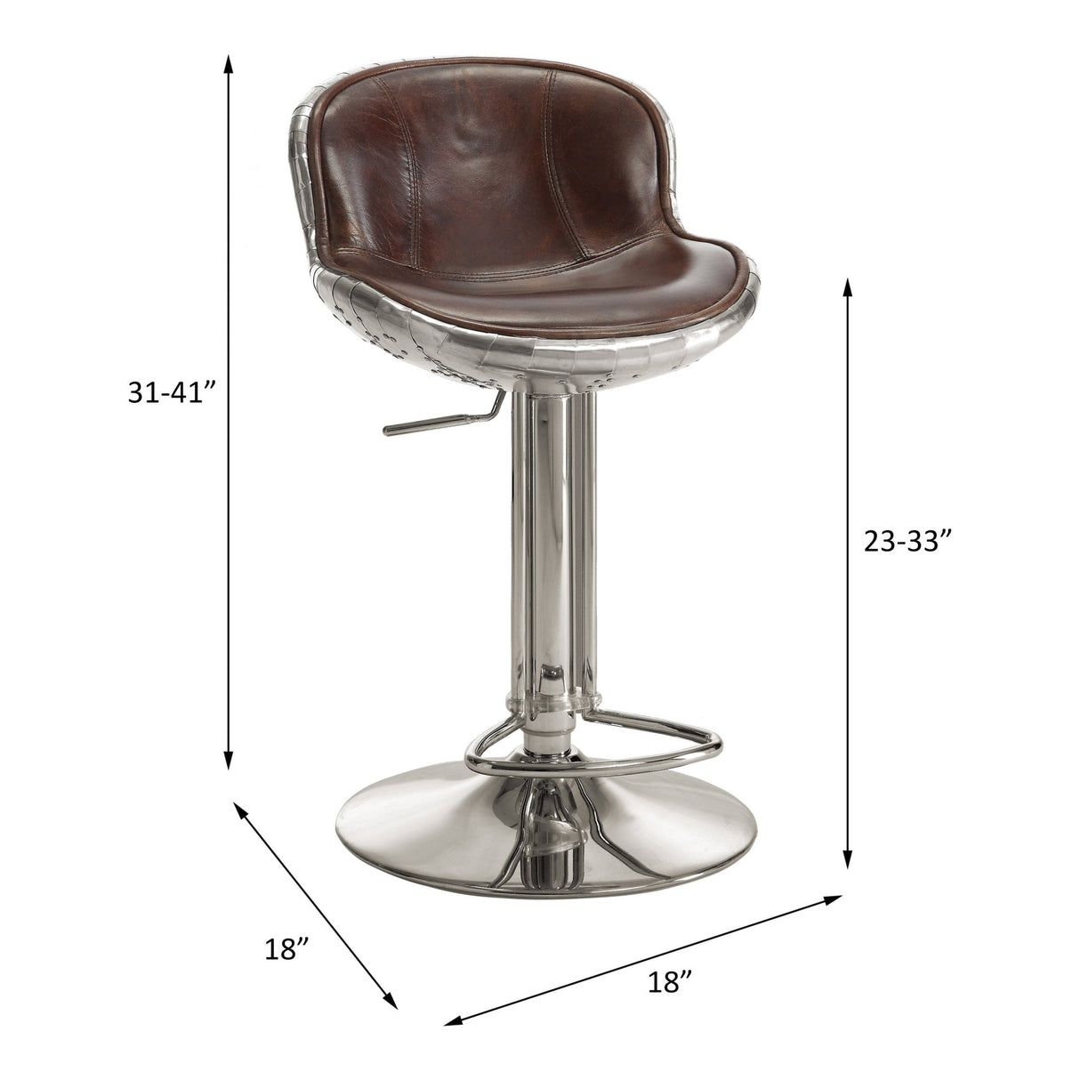 Brancaster Adjustable Stool W/Swivel 96556 Vintage Brown Top Grain Leather & Aluminum | Acme | Home Elegance USA