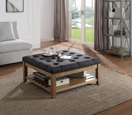 Aizen Cocktail Ottoman 96560 Dark Gray Fabric & Weathered Oak Finish | Acme - 96560 - Home Elegance USA - 4