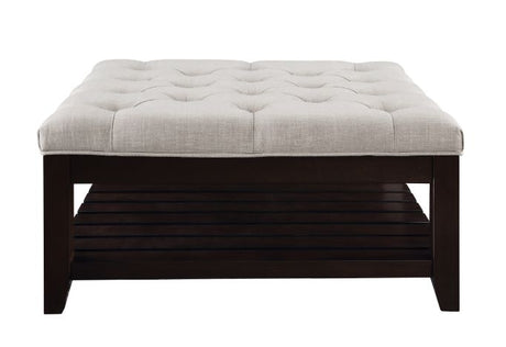 Aizen Cocktail Ottoman 96562 Beige Fabric & Espresso Finish | Acme - 96562 - Home Elegance USA - 3