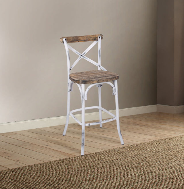 Acme - Zaire Bar Chair 96642 Antique White & Antique Oak Finish