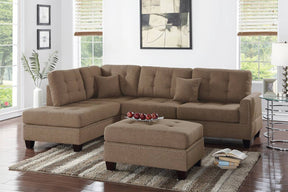Modern Coffee Color 3pcs Sectional Living Room Furniture Reversible Chaise Sofa And Ottoman Tufted Polyfiber Linen Like Fabric Cushion Couch Pillows - sold by Home Elegance USA