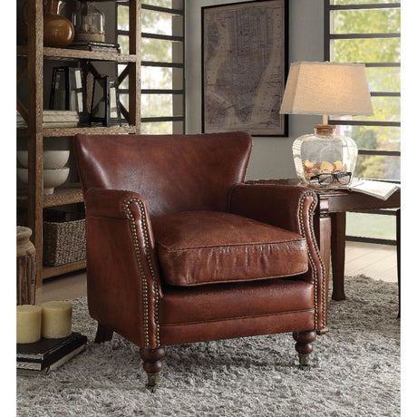 Acme - Leeds Accent Chair 96679 Vintage Dark Brown Top Grain Leather