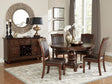 Elegant Design 5pc Dining Set Brown Cherry Finish Pedestal Base Table and 4x Side Chairs Faux Leather Upholstered Traditional Dining Room Furniture - sold by Home Elegance USA