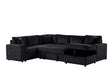 Rinaldo 123'W Black Corduroy Sleeper Sectional Sofa with Right-Facing Storage Chaise and Throw Pillows - sold by Home Elegance USA